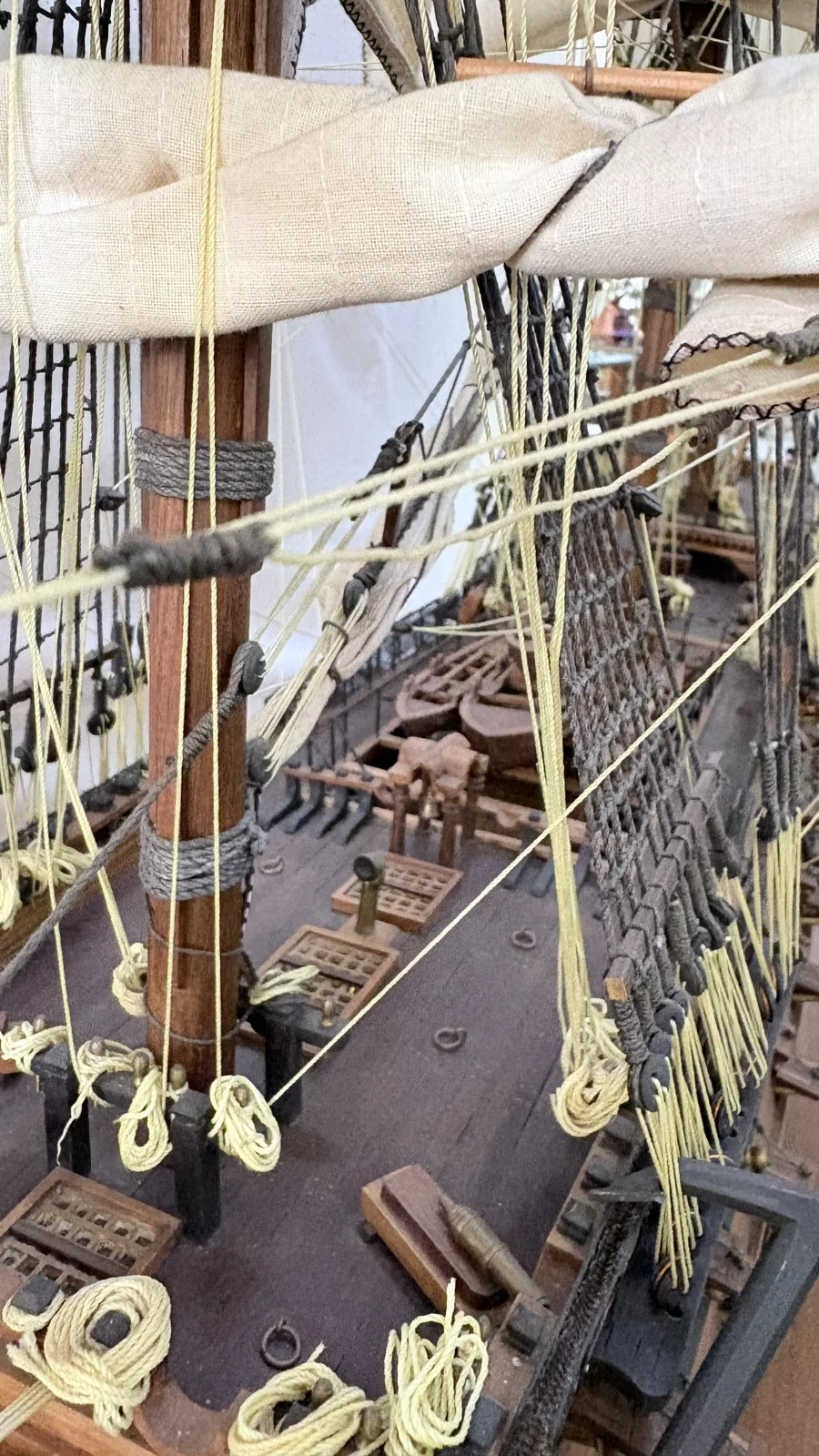 Large handcrafted 1m 50cm rosewood HMS Victory ship model replica with detailed rigging and sails