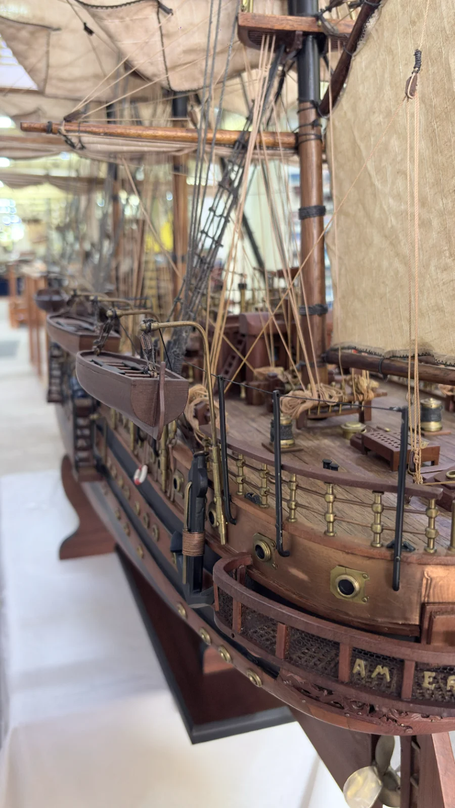 Handcrafted 90cm wooden Amerigo Vespucci ship model replica with detailed rigging and sails