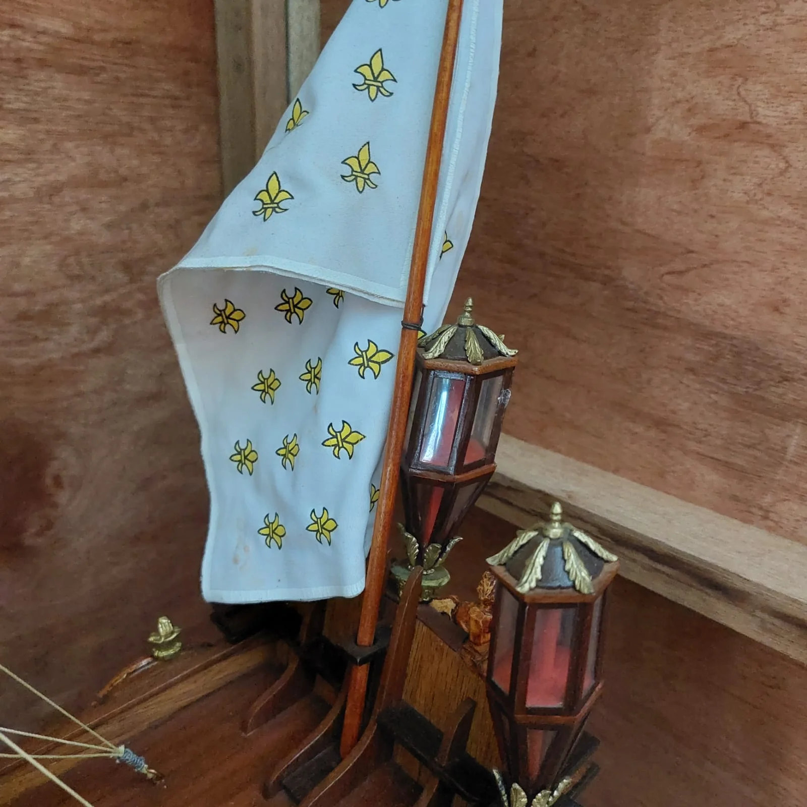 Large handcrafted 1m 60cm wooden Soleil Royal ship model replica with cutaway hull revealing interior decks
