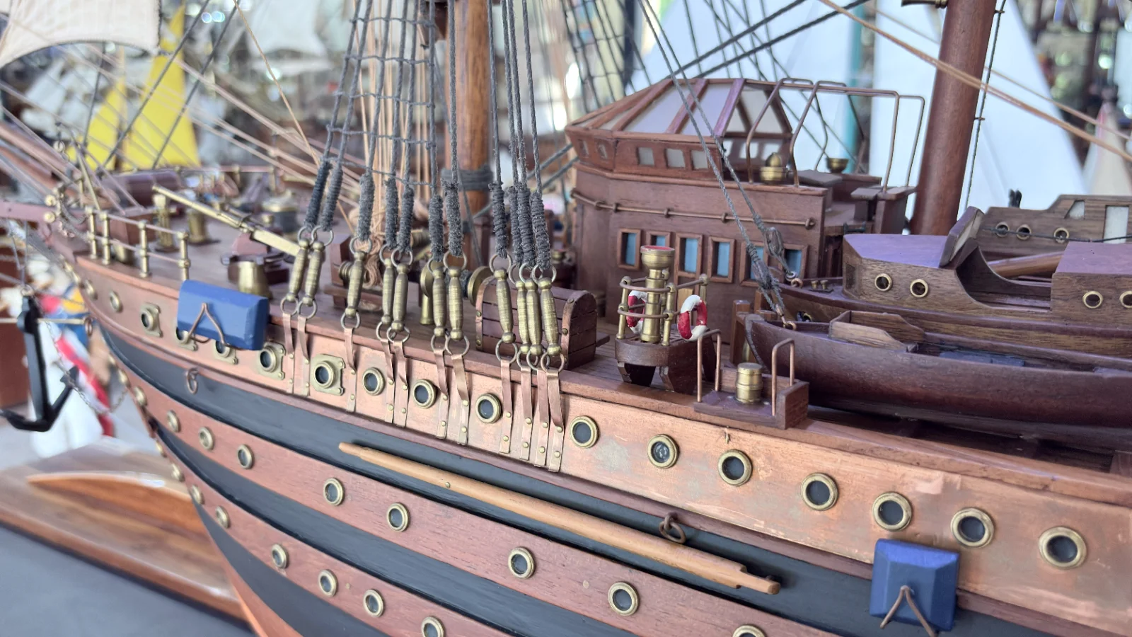 Handcrafted 90cm wooden Amerigo Vespucci ship model replica with detailed rigging and sails
