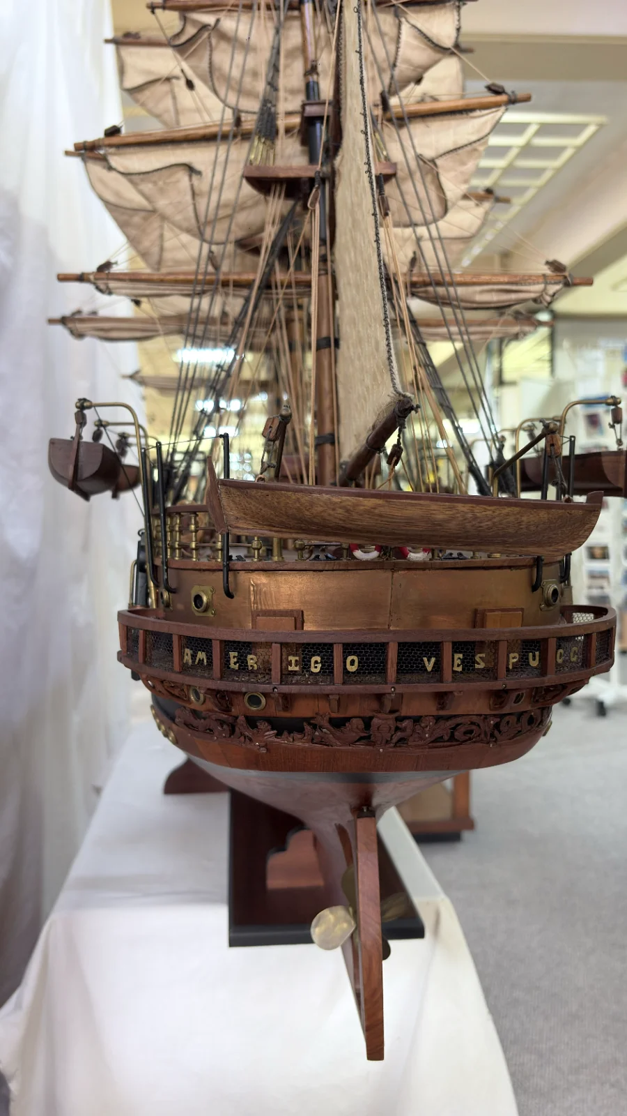 Handcrafted 90cm wooden Amerigo Vespucci ship model replica with detailed rigging and sails