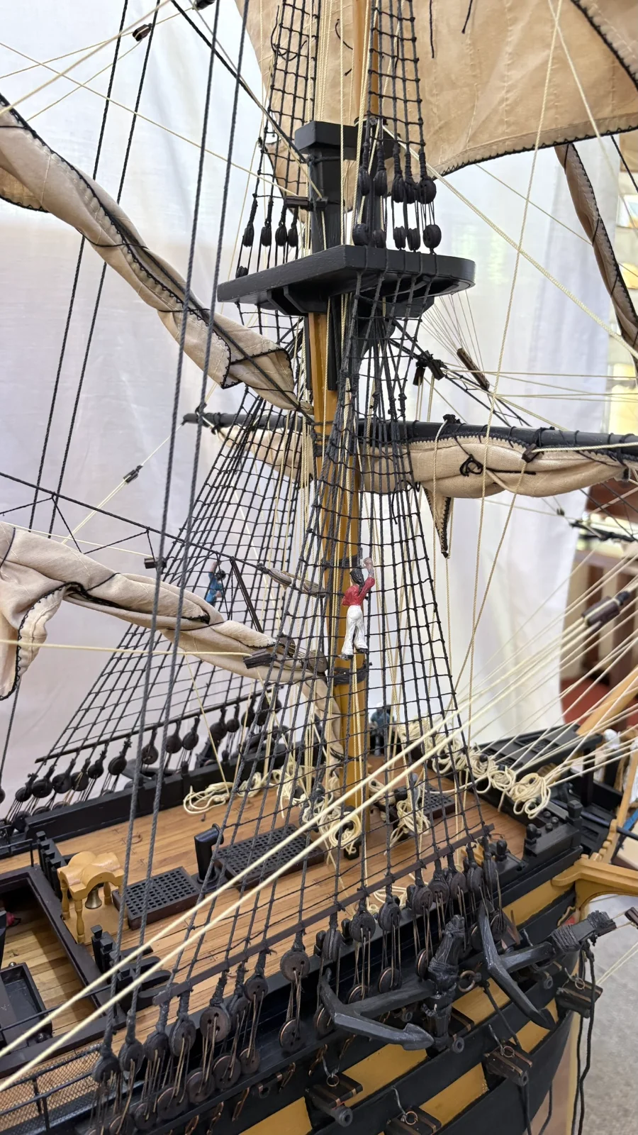 Large handcrafted 2m 10cm wooden HMS Victory ship model replica with detailed rigging and sails