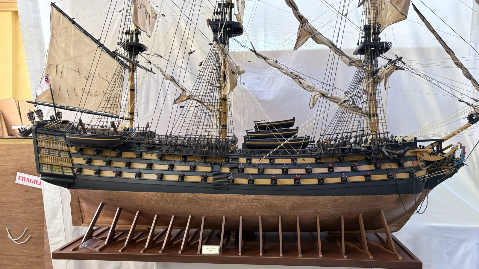 Large handcrafted 2m 10cm wooden HMS Victory ship model replica with detailed rigging and sails