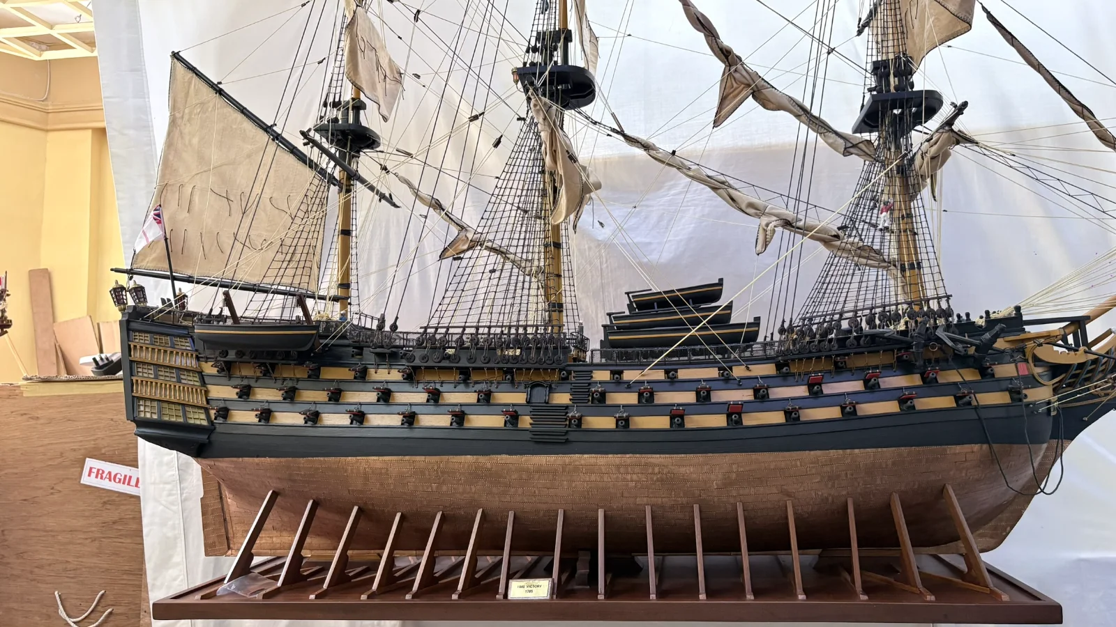Large handcrafted 2m 10cm wooden HMS Victory ship model replica with detailed rigging and sails