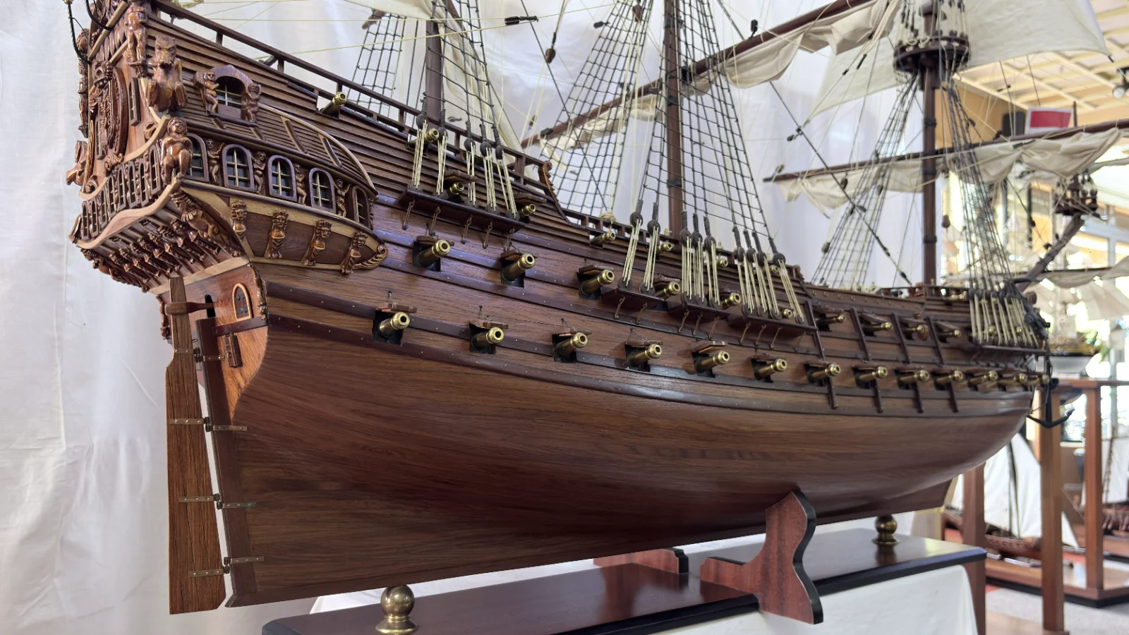 Large handcrafted 1m 66cm wooden Friesland warship model replica with detailed rigging and sails
