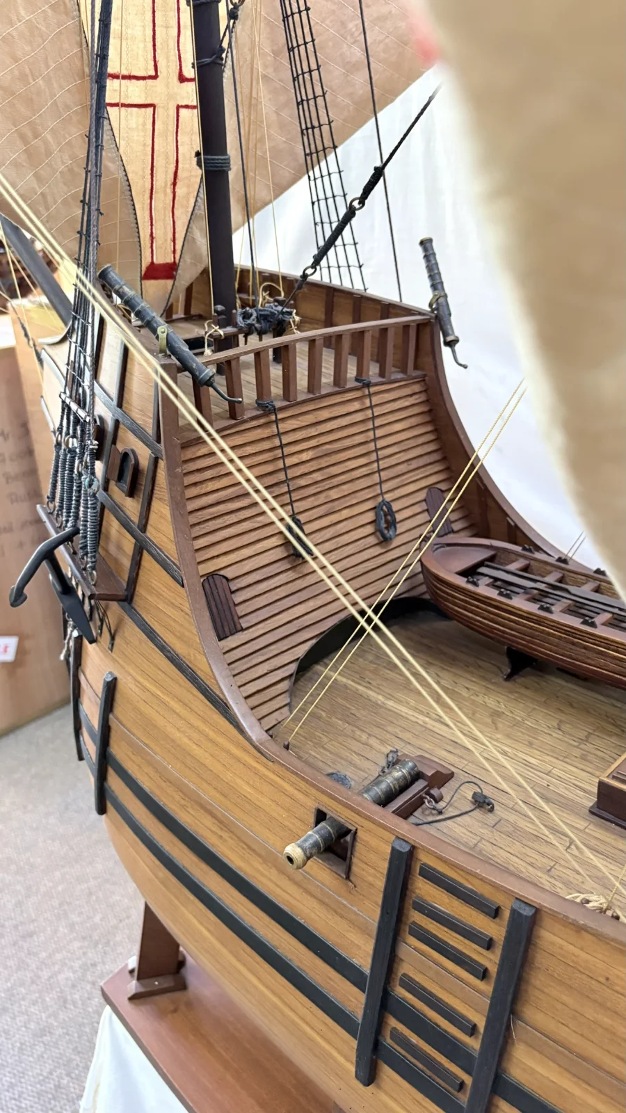 Large handcrafted 1m 80cm wooden Sao Gabriel ship model replica with detailed rigging and sails