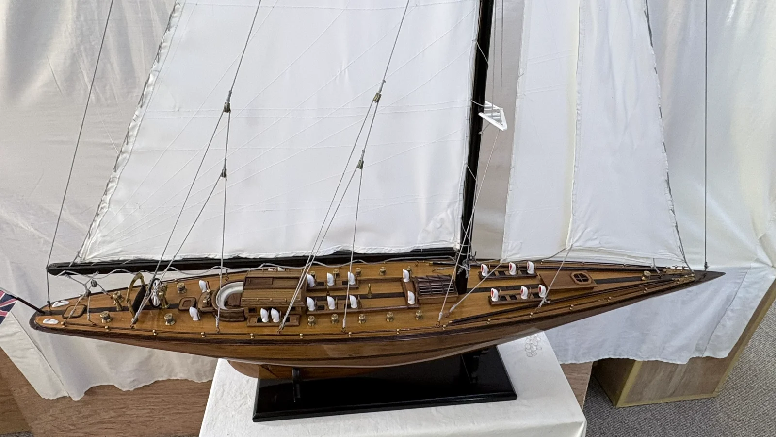 Handcrafted 1m 25cm wooden Yacht Endeavour model replica with tall rigging and sails
