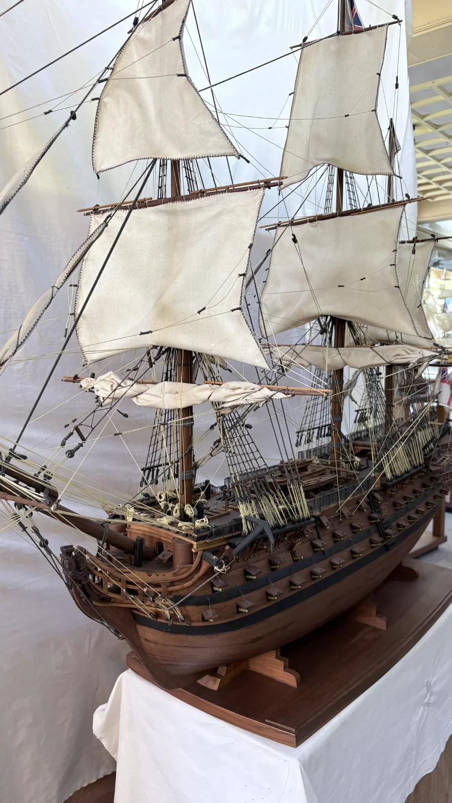 Large handcrafted 1m 50cm rosewood HMS Victory ship model replica with detailed rigging and sails