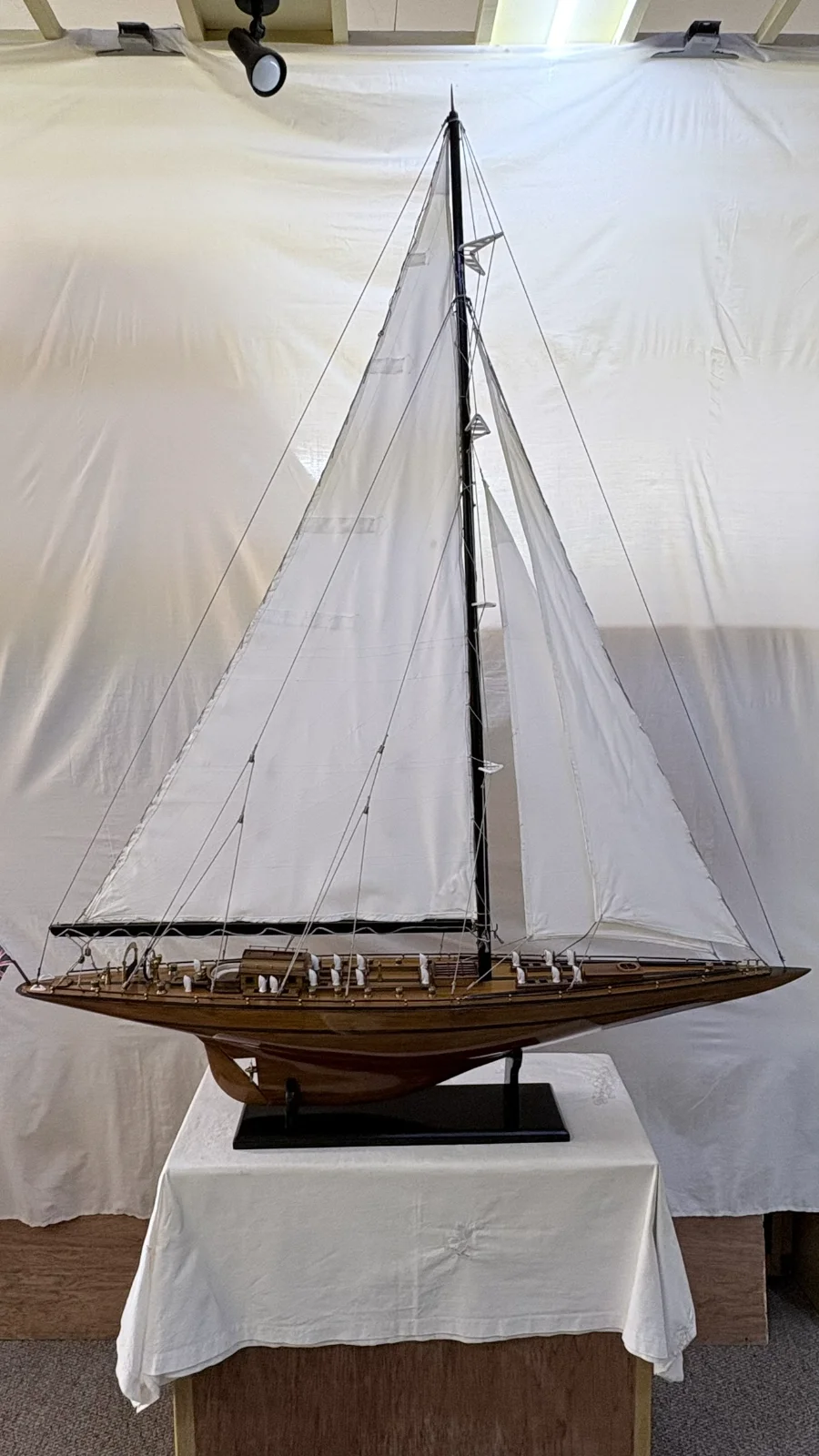 Handcrafted 1m 25cm wooden Yacht Endeavour model replica with tall rigging and sails