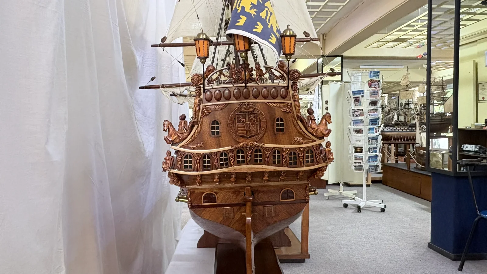 Large handcrafted 1m 66cm wooden Friesland warship model replica with detailed rigging and sails