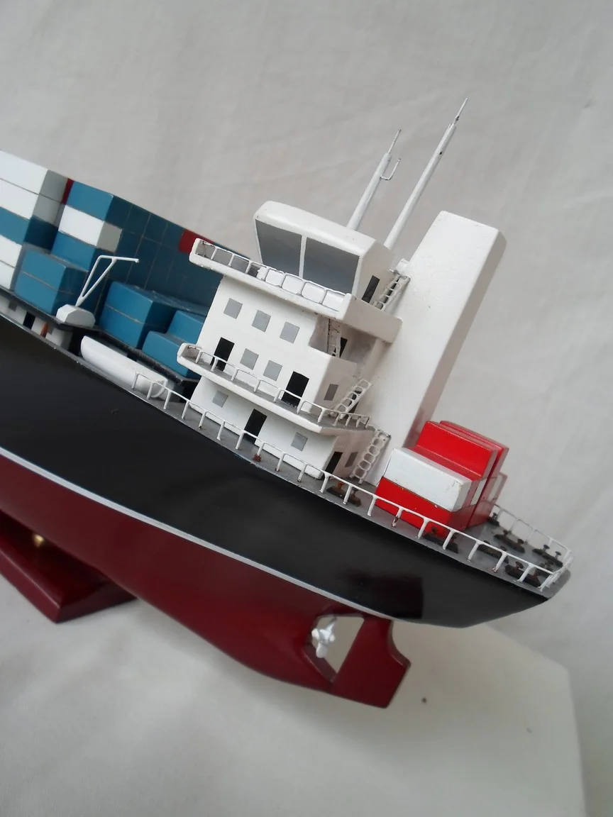 Modern Container Ship Handcrafted Wooden Model (1:400 Scale) back containers view