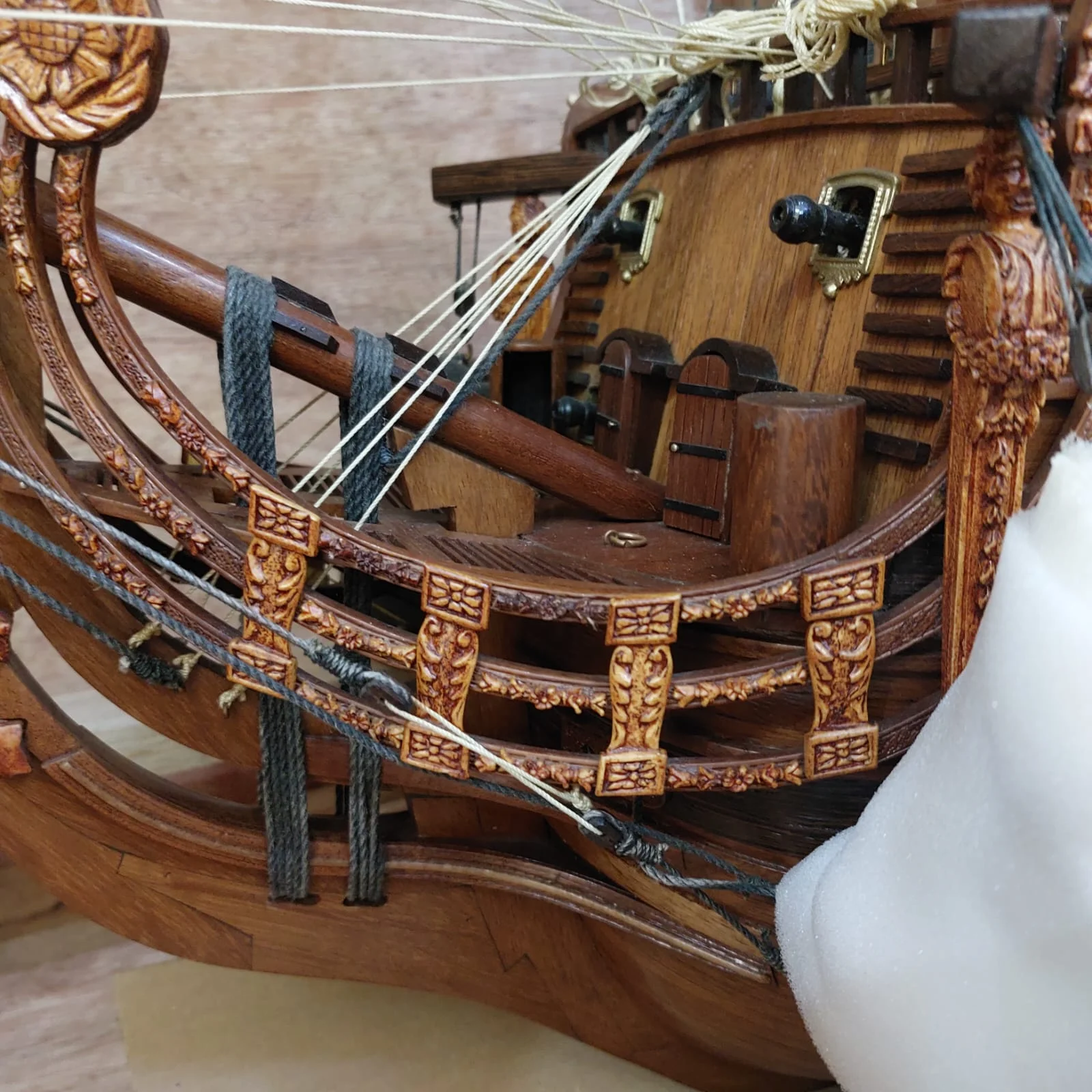Large handcrafted 1m 60cm wooden Soleil Royal ship model replica with cutaway hull revealing interior decks