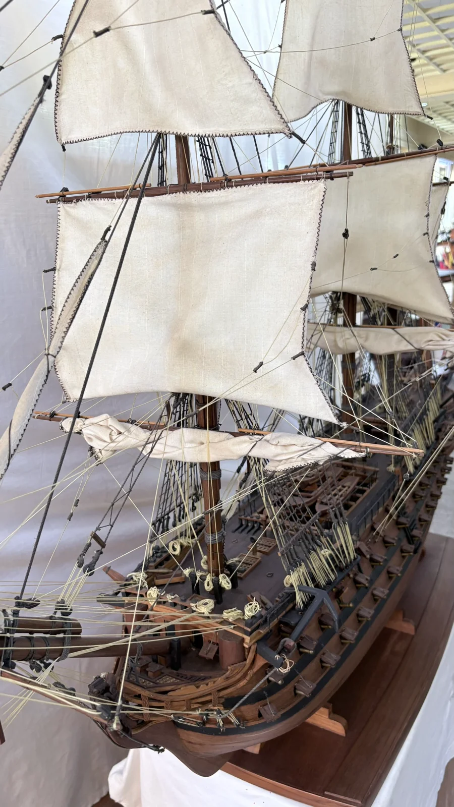 Large handcrafted 1m 50cm rosewood HMS Victory ship model replica with detailed rigging and sails