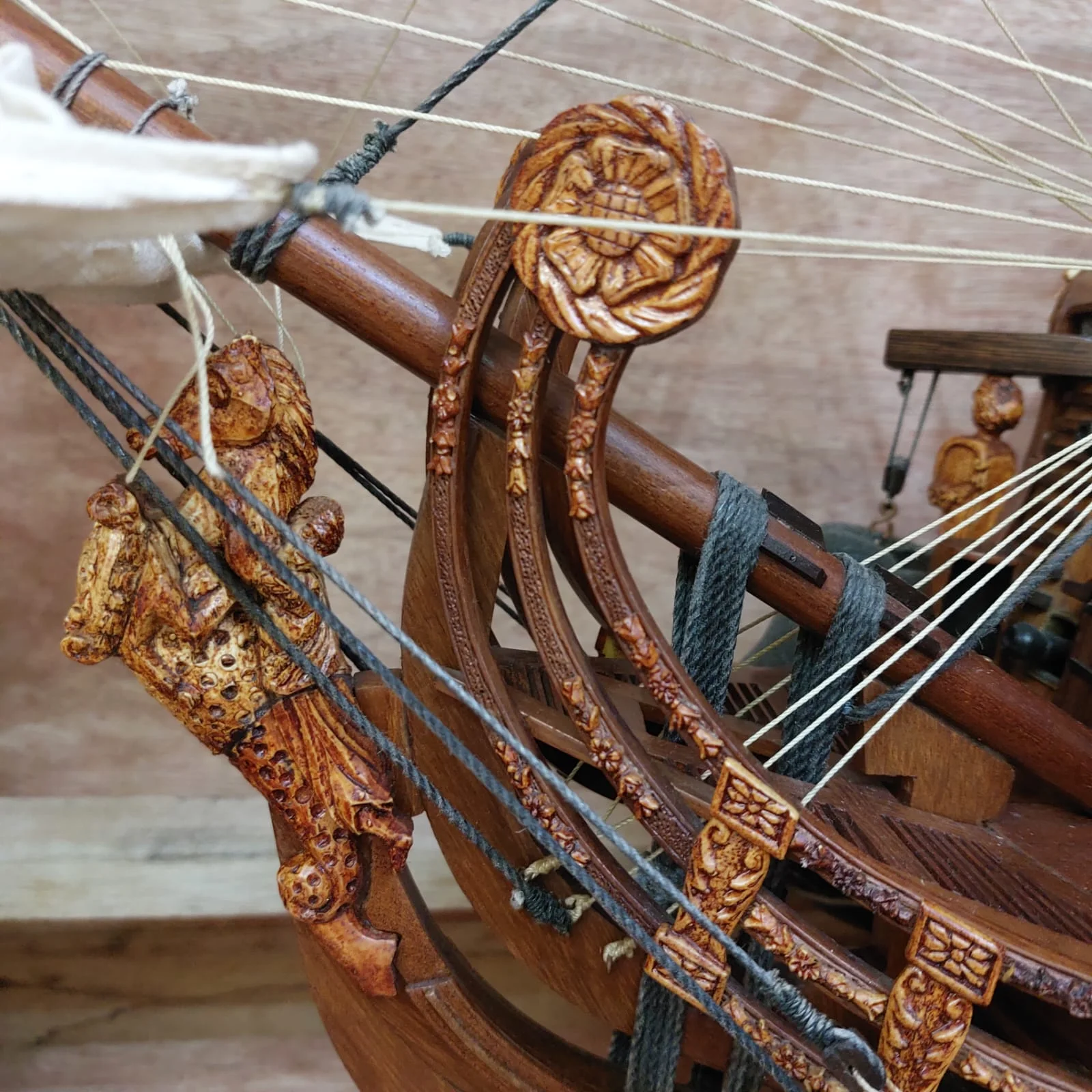 Large handcrafted 1m 60cm wooden Soleil Royal ship model replica with cutaway hull revealing interior decks