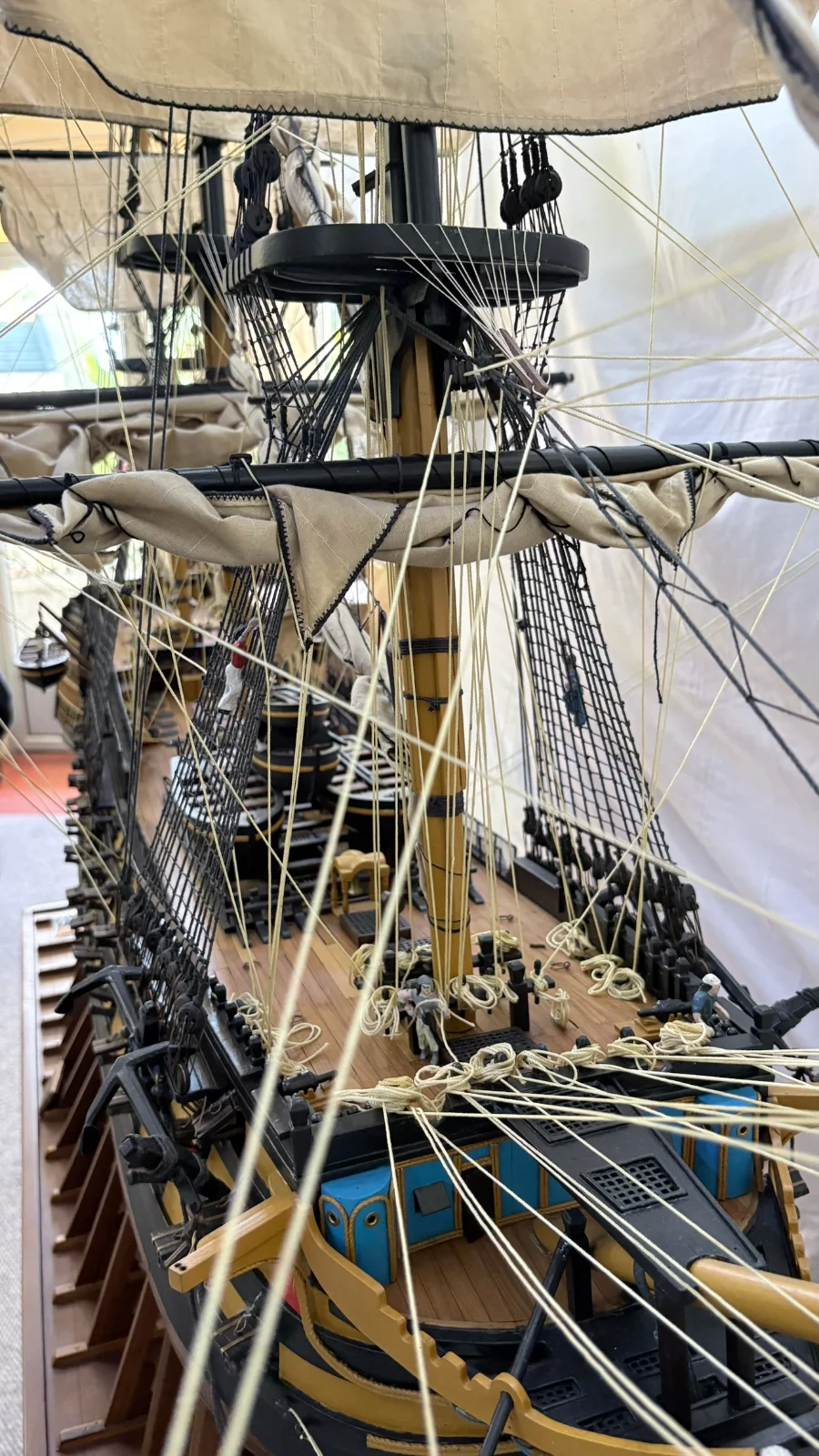 Large handcrafted 2m 10cm wooden HMS Victory ship model replica with detailed rigging and sails