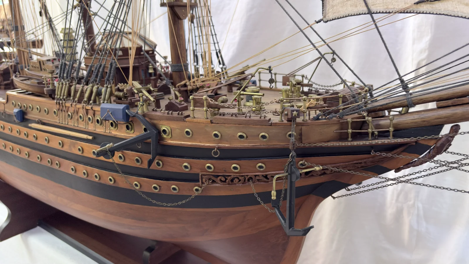 Handcrafted 90cm wooden Amerigo Vespucci ship model replica with detailed rigging and sails