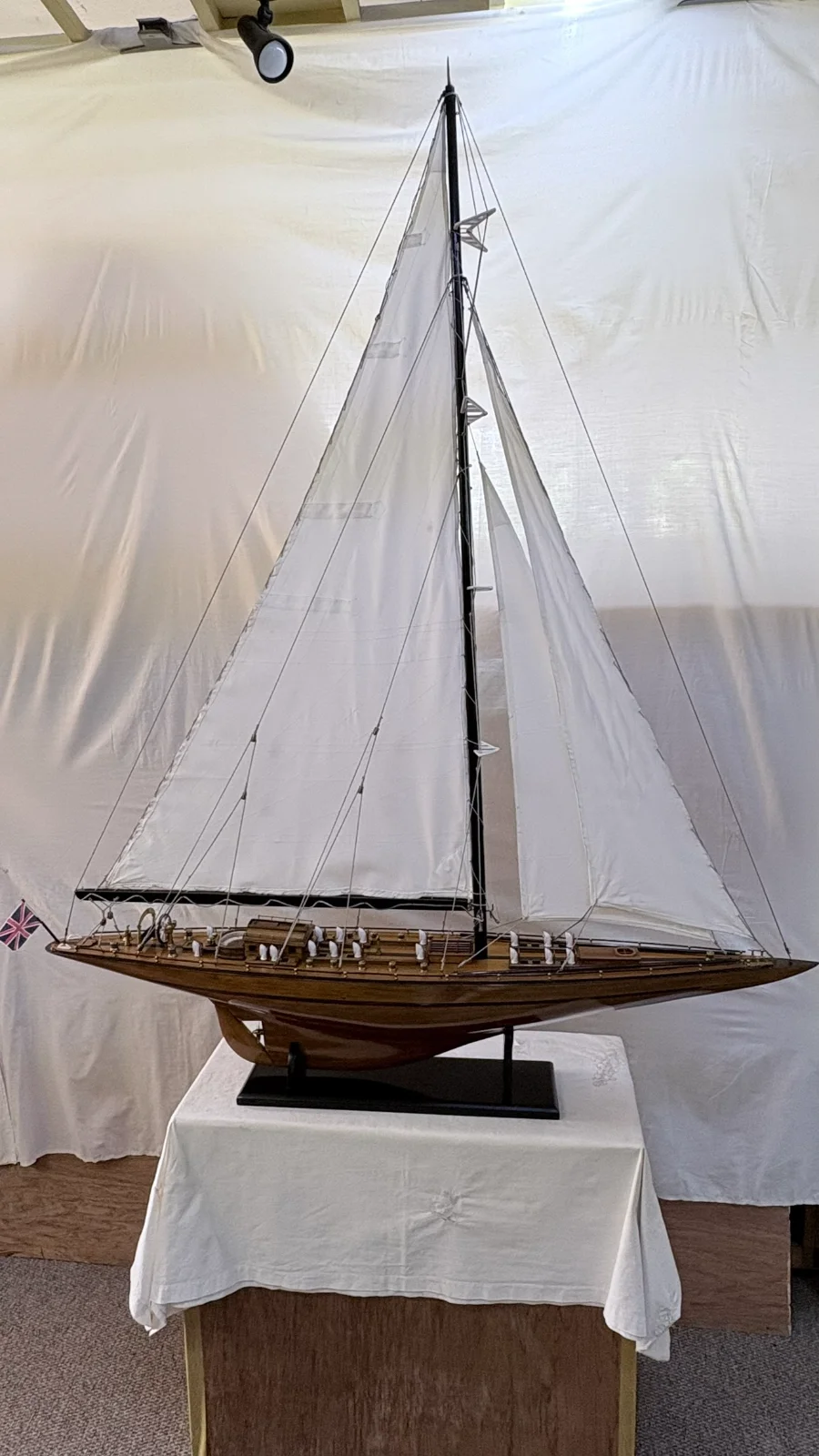 Handcrafted 1m 25cm wooden Yacht Endeavour model replica with tall rigging and sails
