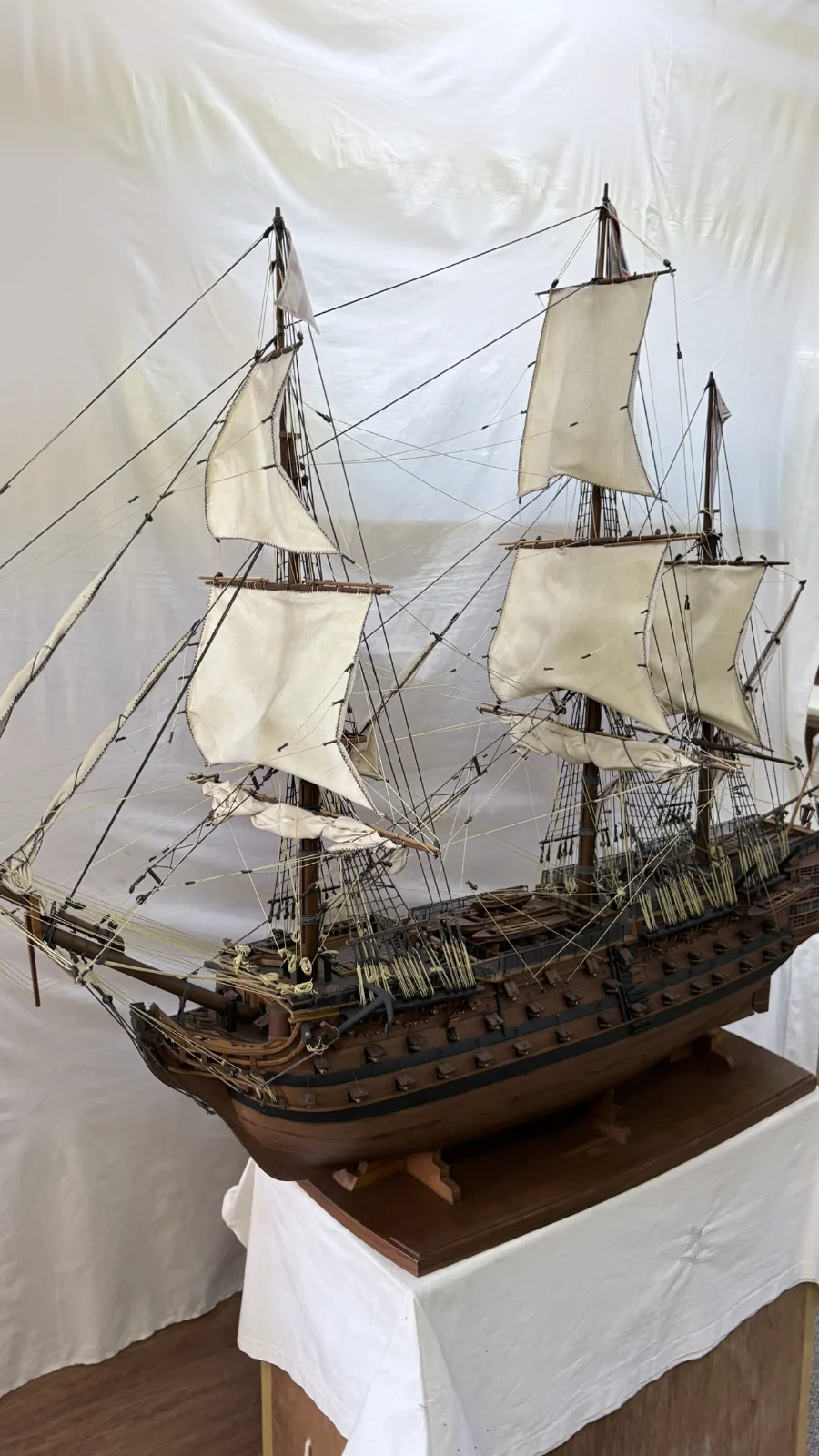 Large handcrafted 1m 50cm rosewood HMS Victory ship model replica with detailed rigging and sails