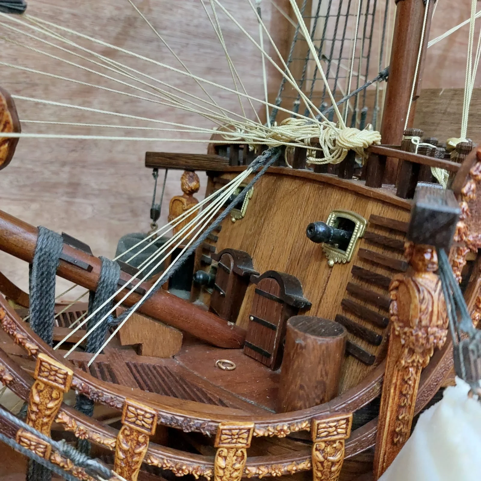 Large handcrafted 1m 60cm wooden Soleil Royal ship model replica with cutaway hull revealing interior decks