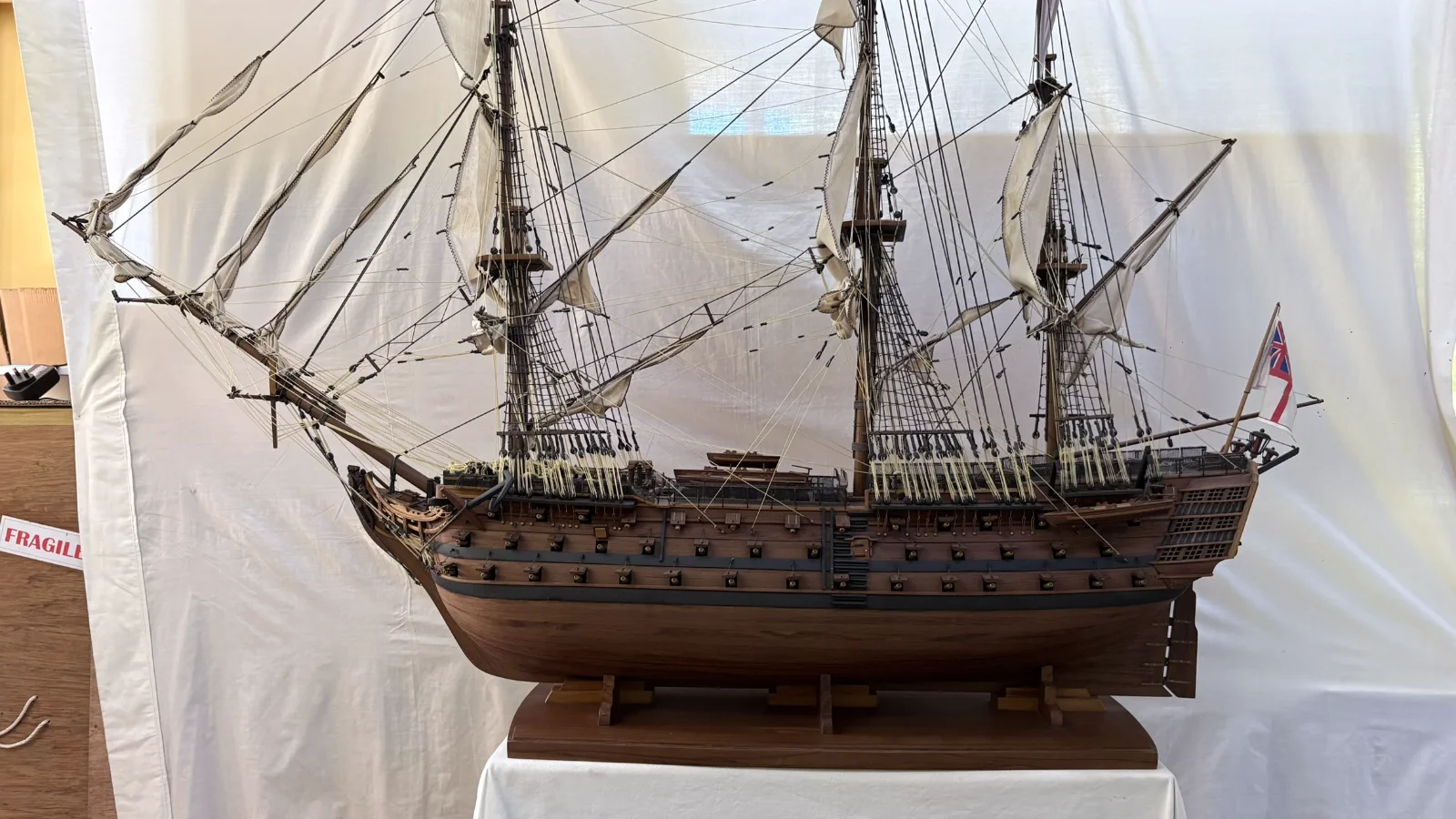 Large handcrafted 1m 50cm rosewood HMS Victory ship model replica with detailed rigging and sails
