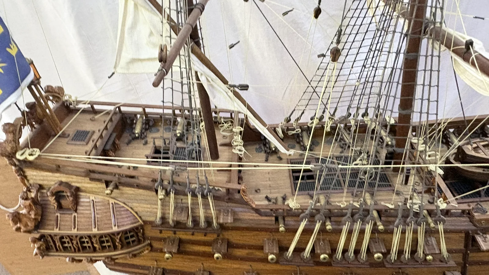 Large handcrafted 1m 66cm wooden Friesland warship model replica with detailed rigging and sails