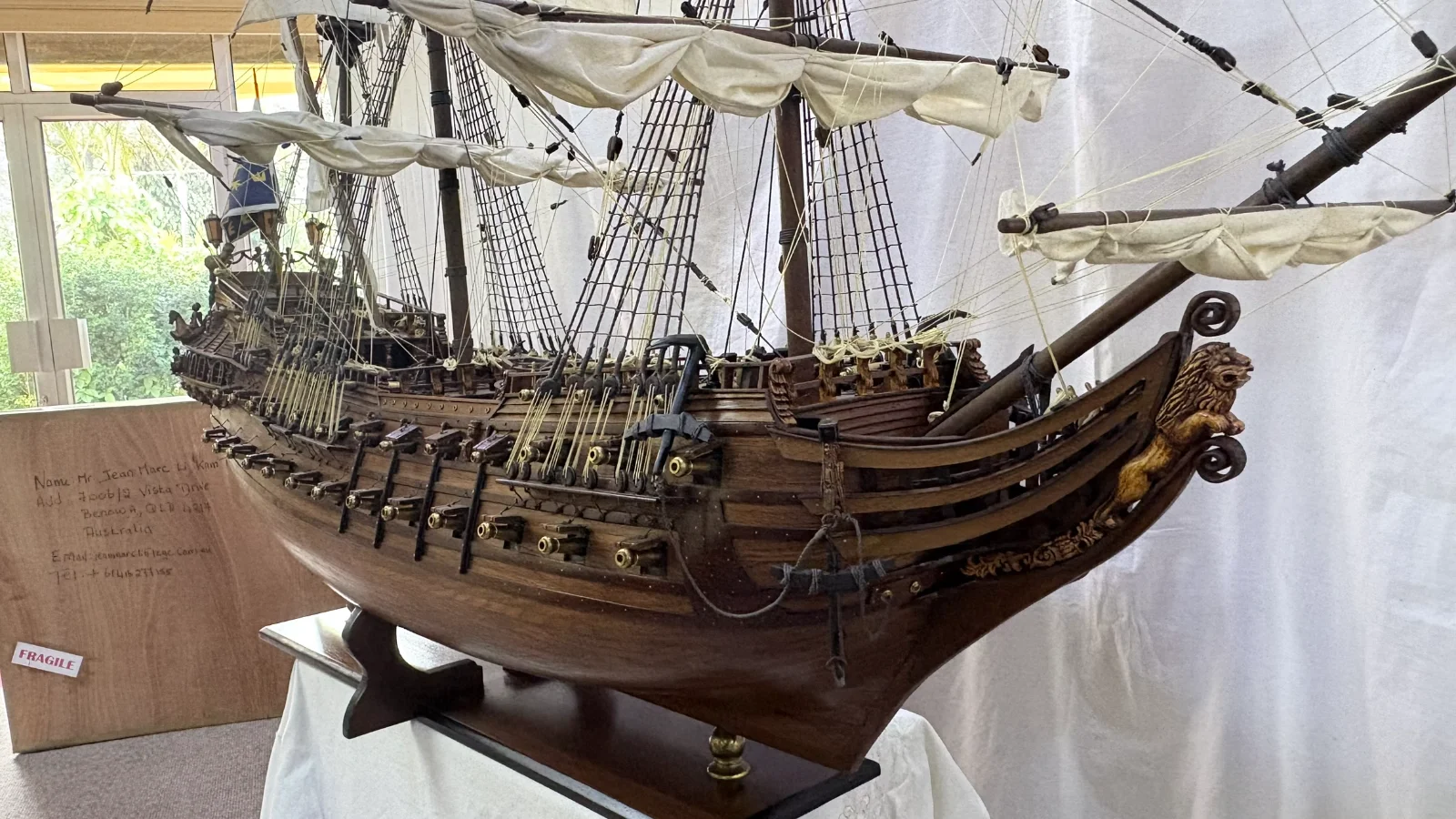 Large handcrafted 1m 66cm wooden Friesland warship model replica with detailed rigging and sails