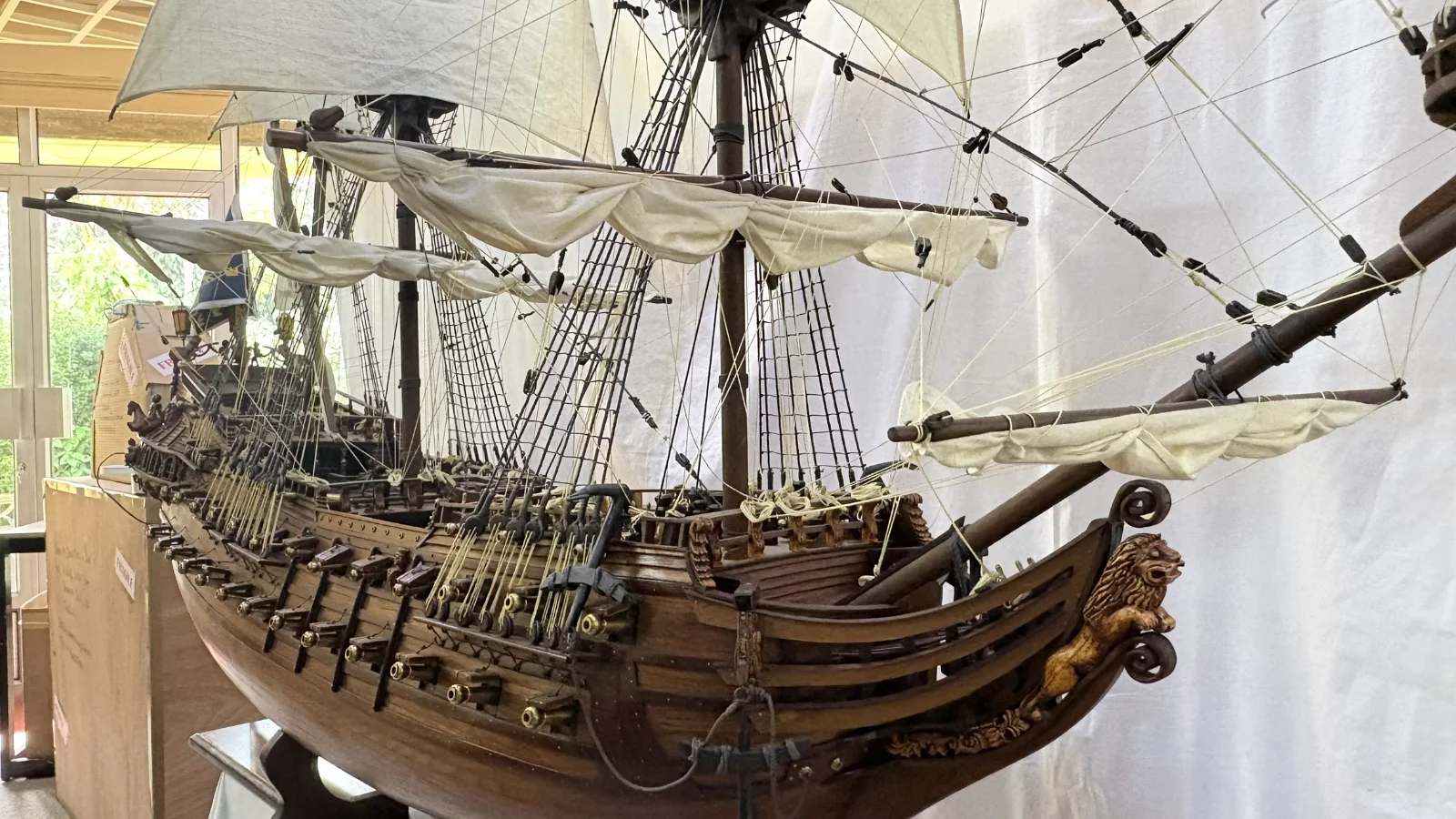 Large handcrafted 1m 66cm wooden Friesland warship model replica with detailed rigging and sails