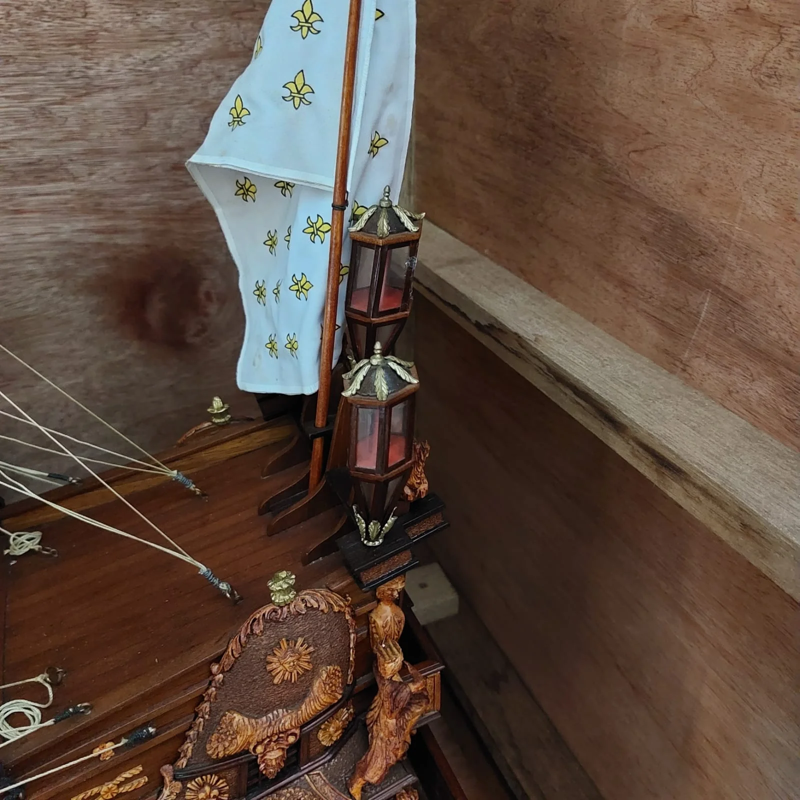 Large handcrafted 1m 60cm wooden Soleil Royal ship model replica with cutaway hull revealing interior decks
