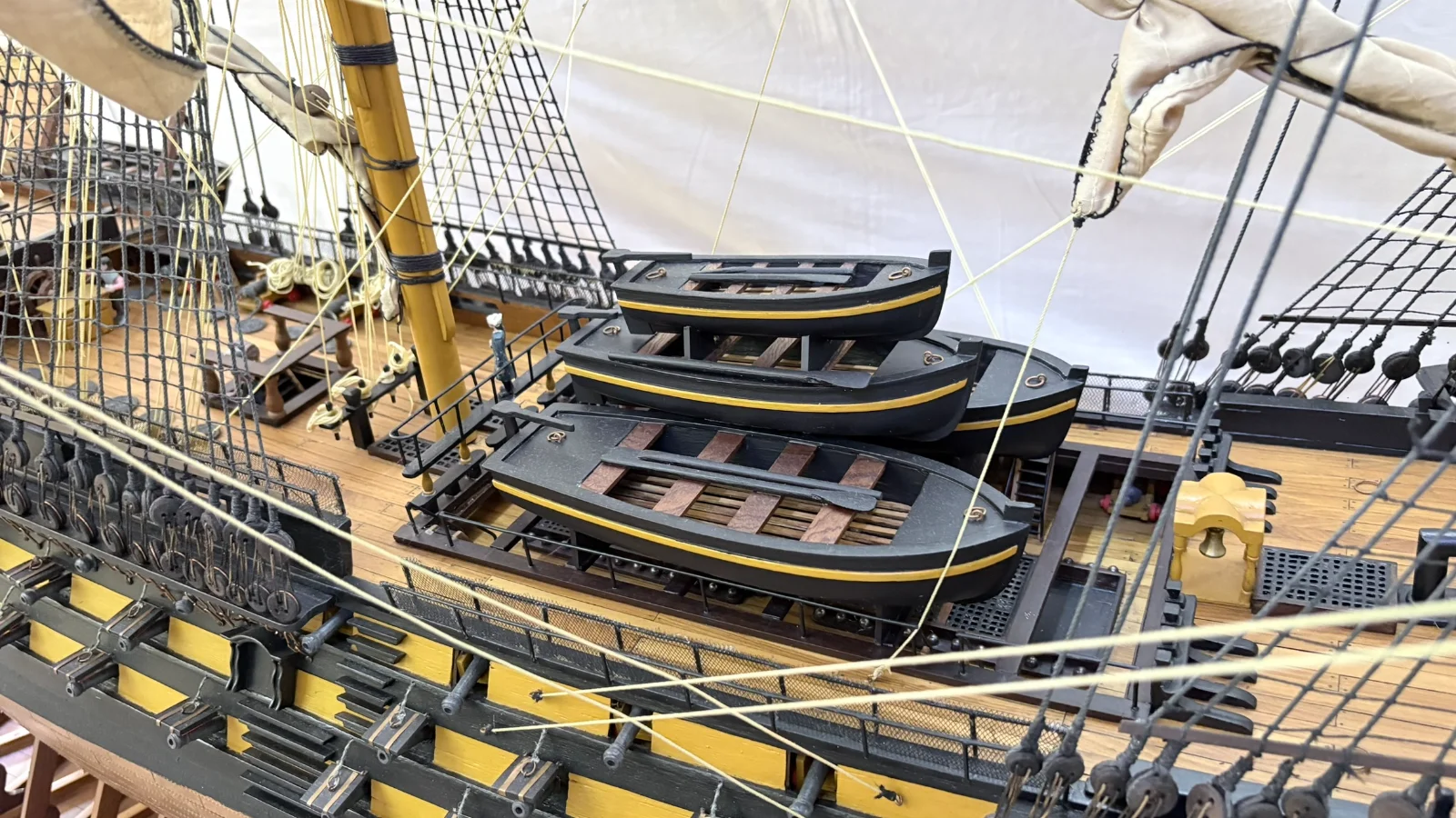 Large handcrafted 2m 10cm wooden HMS Victory ship model replica with detailed rigging and sails