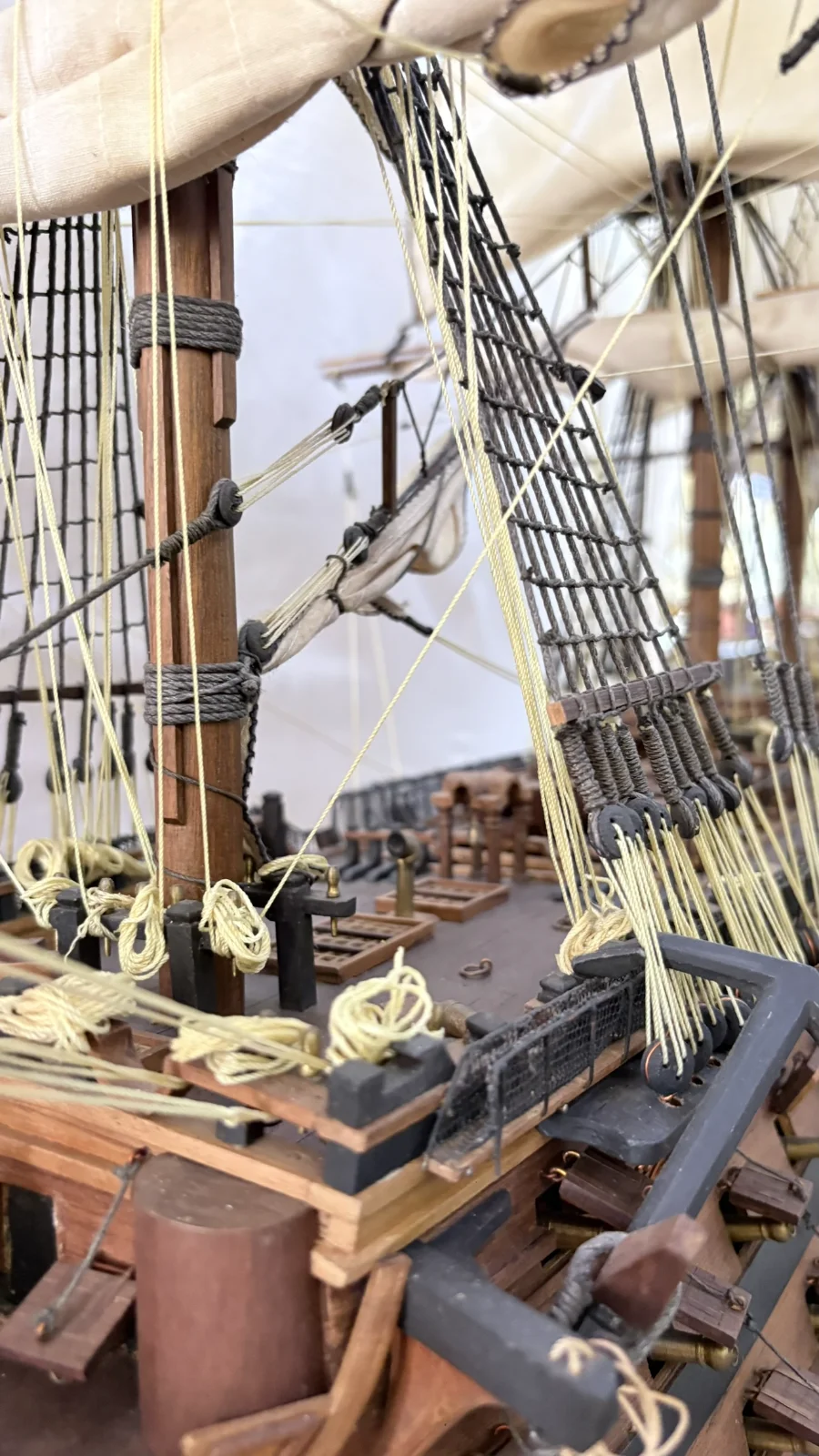 Large handcrafted 1m 50cm rosewood HMS Victory ship model replica with detailed rigging and sails