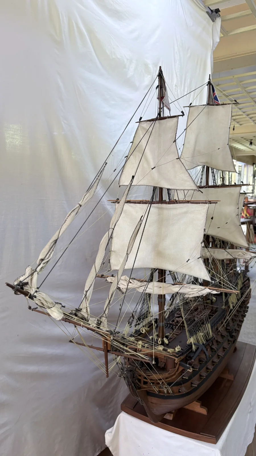 Large handcrafted 1m 50cm rosewood HMS Victory ship model replica with detailed rigging and sails