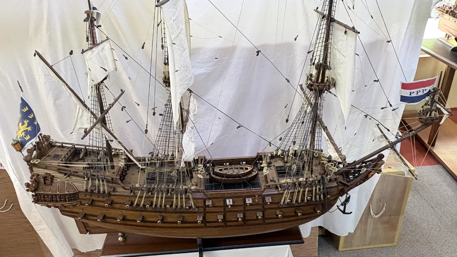 Large handcrafted 1m 66cm wooden Friesland warship model replica with detailed rigging and sails